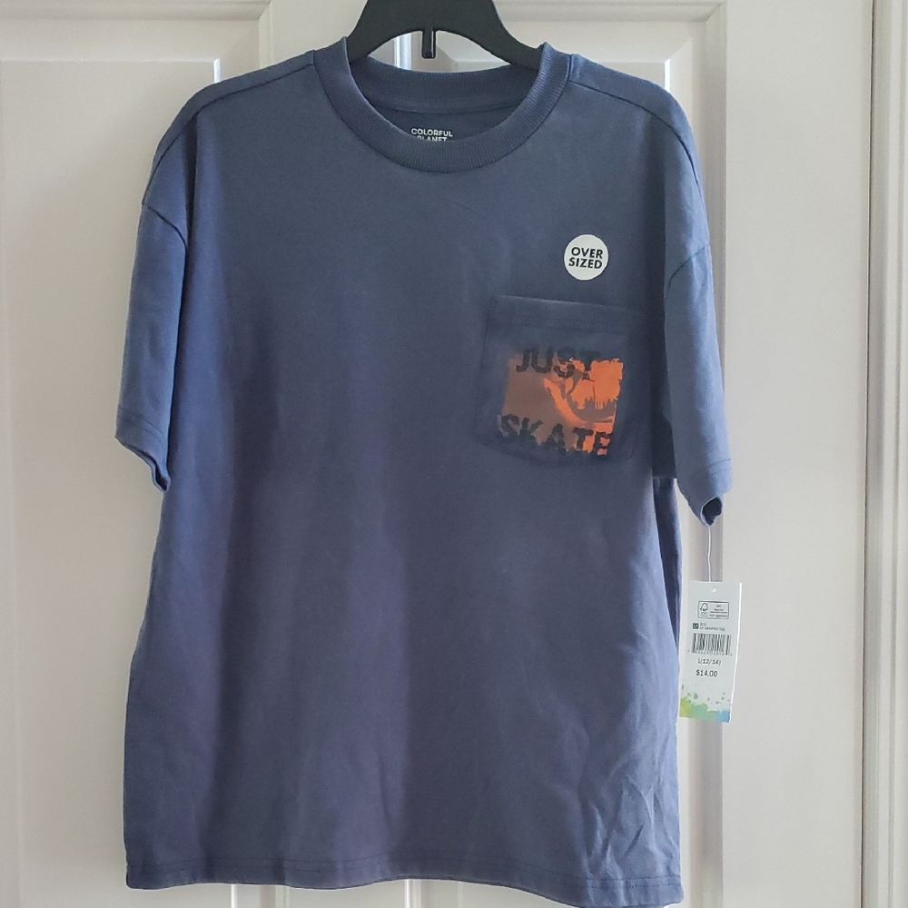 Boys Colorful Planet Oversized Skateboard "JUST SKATE" T-Shirt Size Large XL NWT